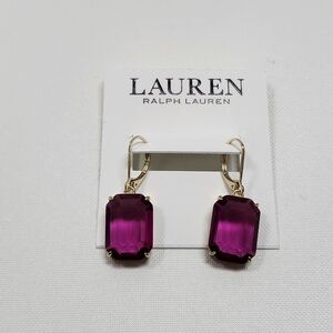 NWT Ralph Lauren Gold-Tone Pink Crystal Stone Drop Earrings
